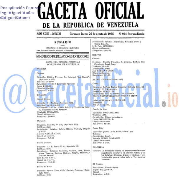 Gaceta Oficial 974 del 26 Agosto 1965