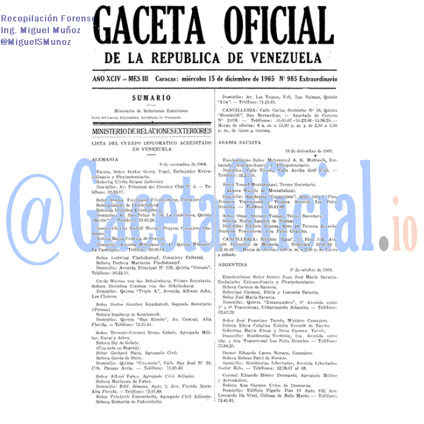 Gaceta Oficial 985 del 15 Diciembre 1965