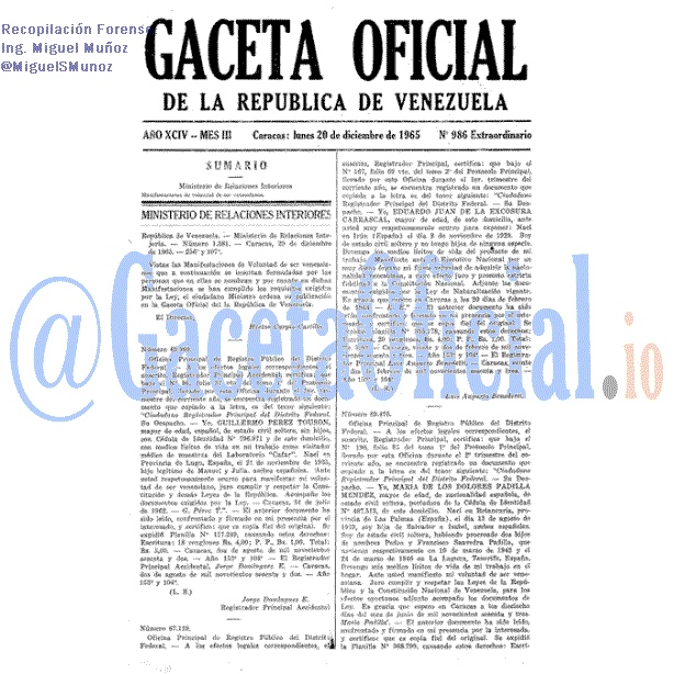 Gaceta Oficial 986 del 20 Diciembre 1965