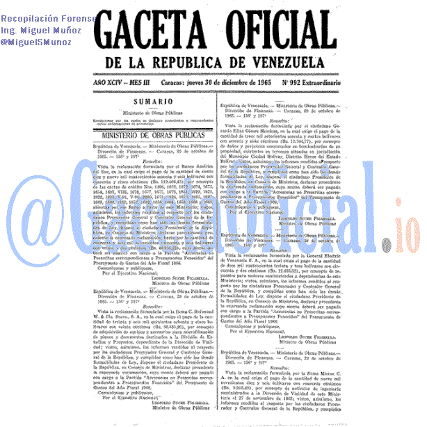 Gaceta Oficial 992 del 30 Diciembre 1965