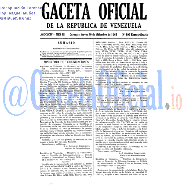 Gaceta Oficial 993 del 30 Diciembre 1965