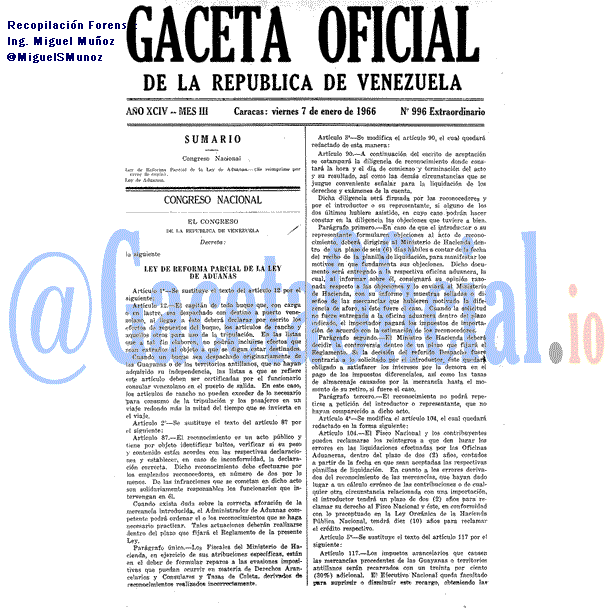 Gaceta Oficial 996 del 7 Enero 1966