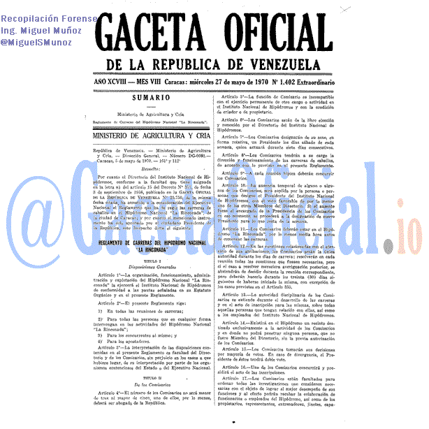 Gaceta Oficial 1402 del 27 Mayo 1970