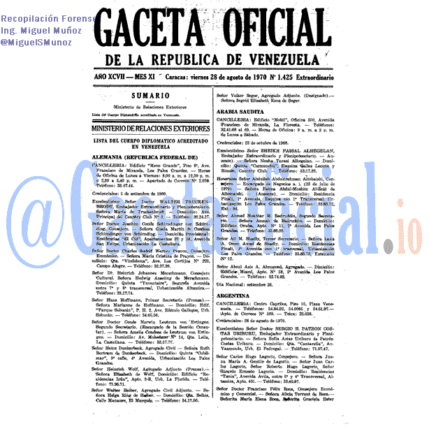 Gaceta Oficial 1425 del 28 Agosto 1970