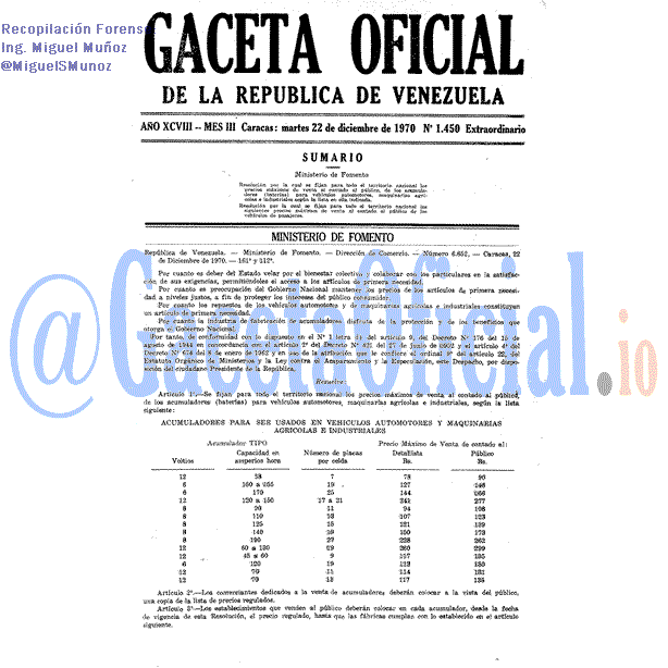 Gaceta Oficial 1450 del 22 Diciembre 1970