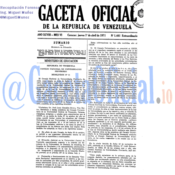 Gaceta Oficial 1461 del 1 Abril 1971