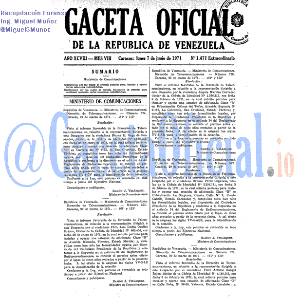 Gaceta Oficial 1471 del 7 Junio 1971