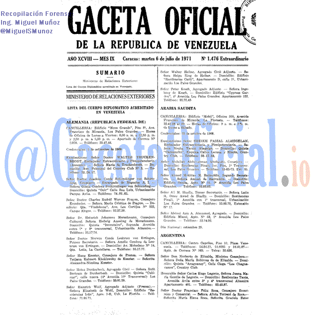 Gaceta Oficial 1476 del 6 Julio 1971