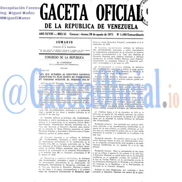 Gaceta Oficial 1480 del 20 Agosto 1971