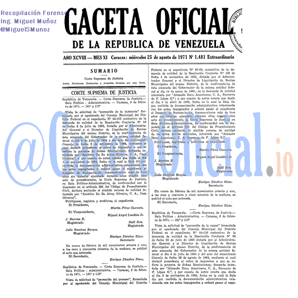 Gaceta Oficial 1481 del 25 Agosto 1971