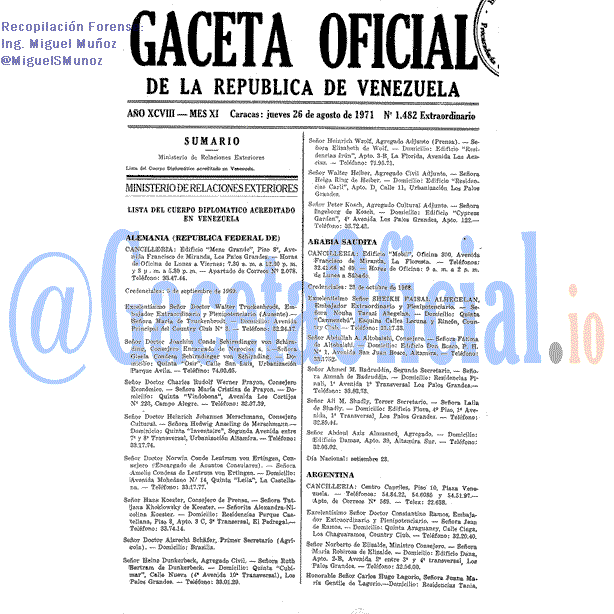 Gaceta Oficial 1482 del 26 Agosto 1971