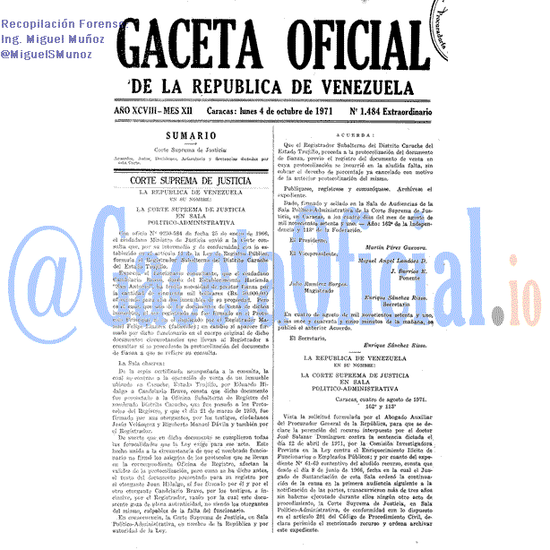 Gaceta Oficial 1484 del 4 Octubre 1971