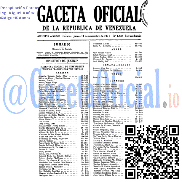 Gaceta Oficial 1488 del 11 Noviembre 1971