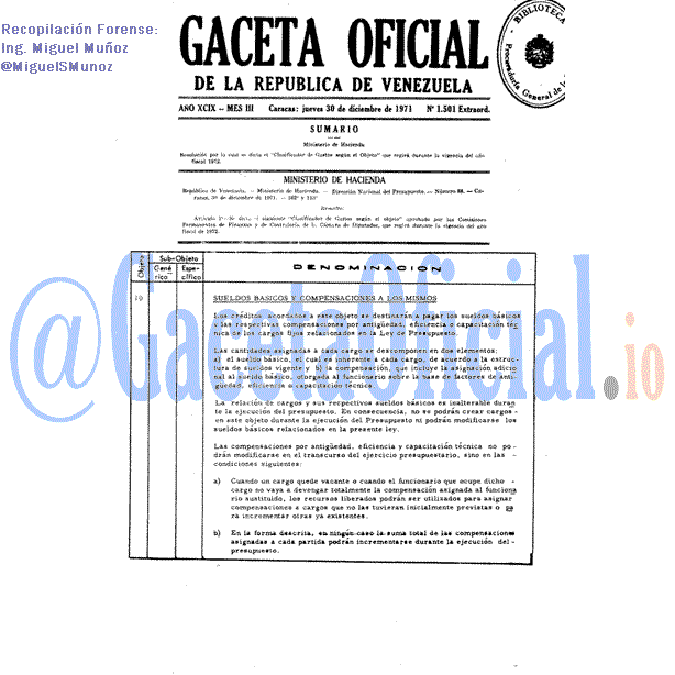 Gaceta Oficial 1501 del 30 Diciembre 1971