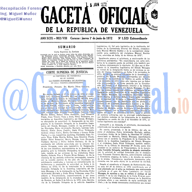 Gaceta Oficial 1523 del 1 Junio 1972