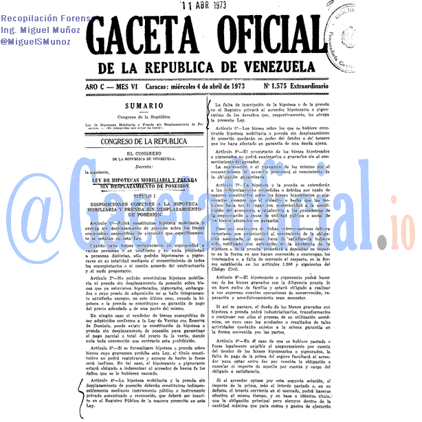 Gaceta Oficial 1575 del 4 Abril 1973