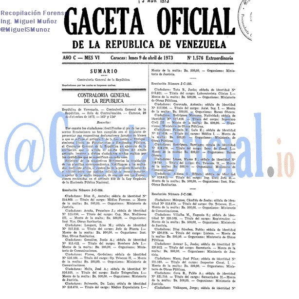 Gaceta Oficial 1576 del 9 Abril 1973