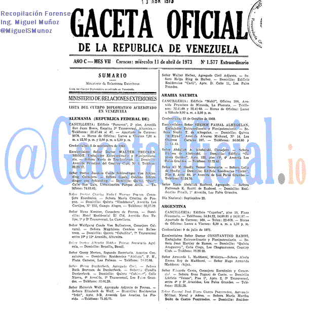 Gaceta Oficial 1577 del 11 Abril 1973