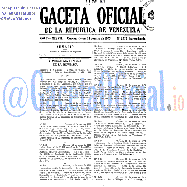Gaceta Oficial 1584 del 11 Mayo 1973