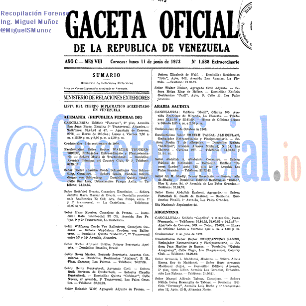 Gaceta Oficial 1588 del 11 Junio 1973