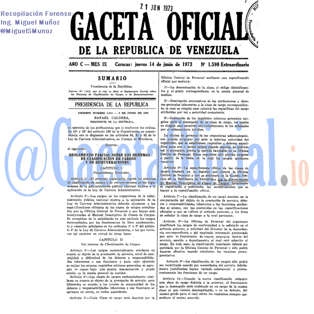 Gaceta Oficial 1590 del 14 Junio 1973