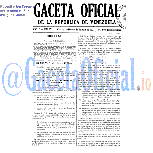 Gaceta Oficial 1593 del 27 Junio 1973
