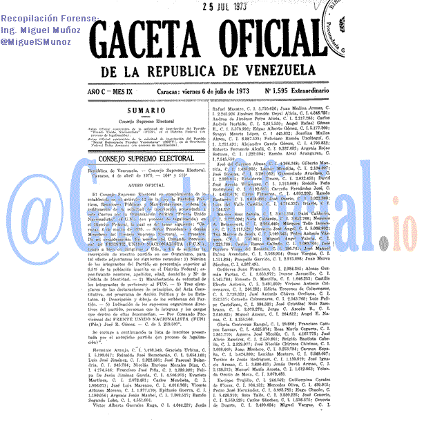 Gaceta Oficial 1595 del 6 Julio 1973