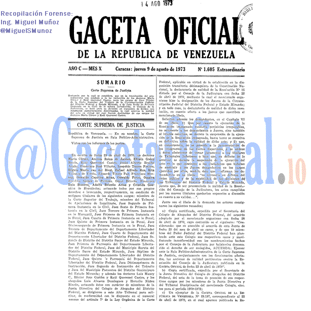 Gaceta Oficial 1605 del 9 Agosto 1973