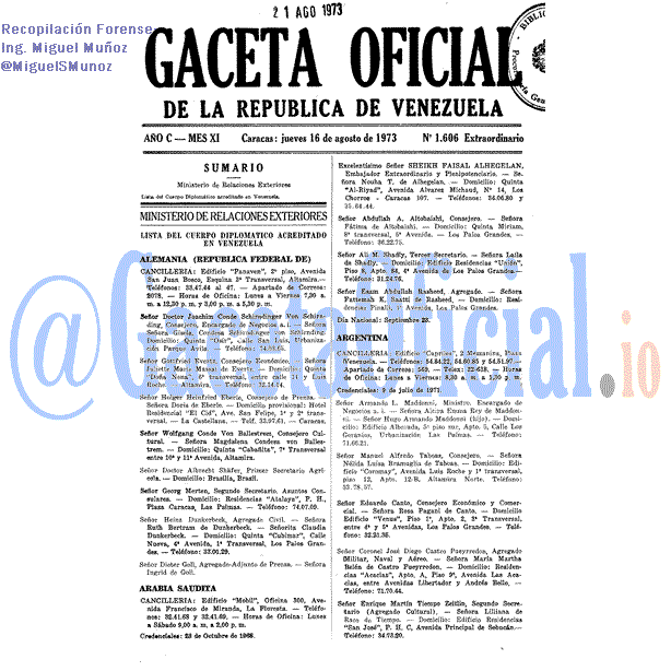 Gaceta Oficial 1606 del 16 Agosto 1973