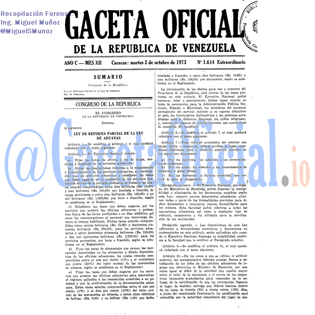 Gaceta Oficial 1614 del 2 Octubre 1973