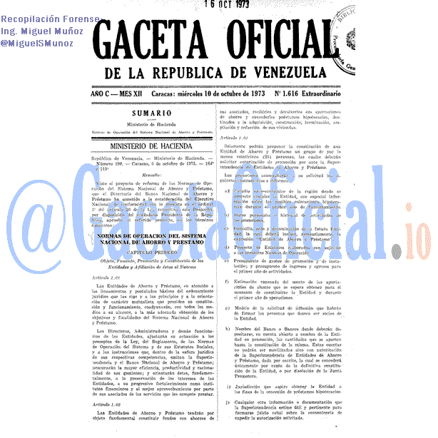 Gaceta Oficial 1616 del 10 Octubre 1973