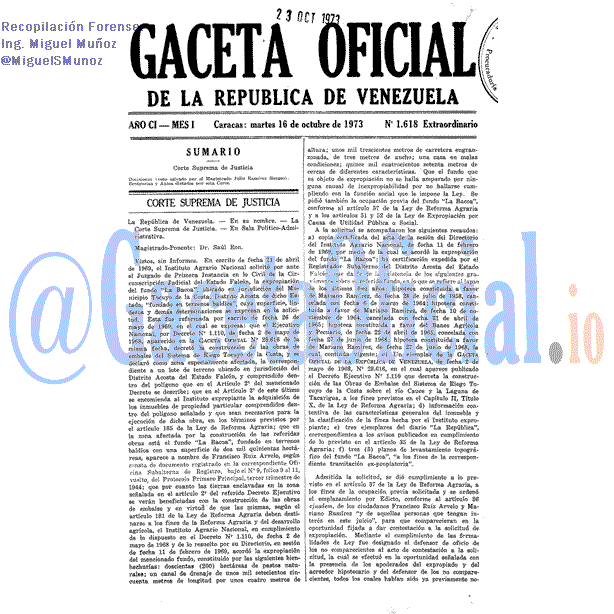 Gaceta Oficial 1618 del 16 Octubre 1973