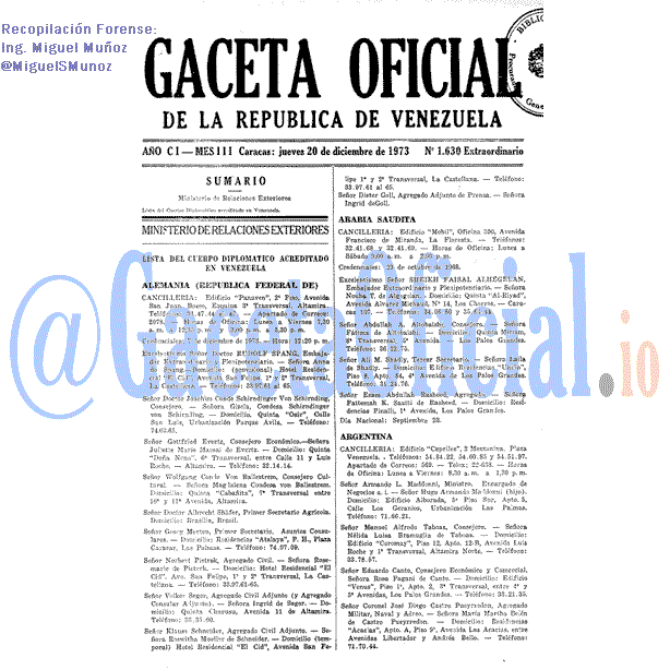 Gaceta Oficial 1630 del 20 Diciembre 1973
