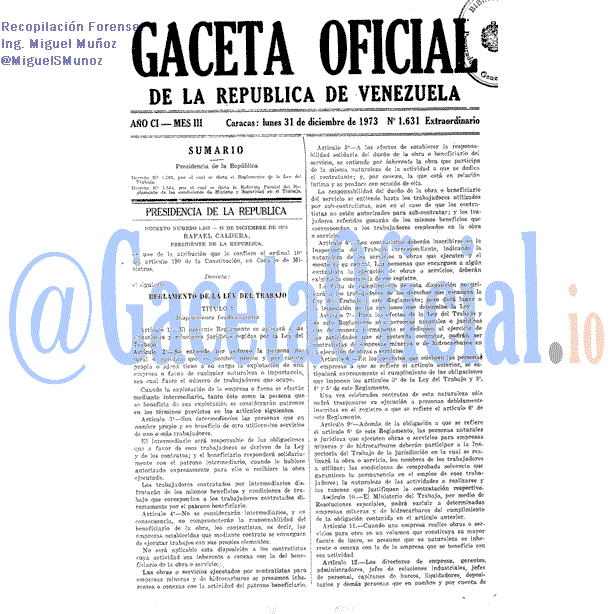 Gaceta Oficial 1631 del 31 Diciembre 1973