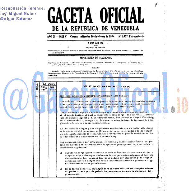 Gaceta Oficial 1637 del 20 Febrero 1974