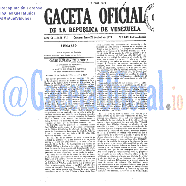 Gaceta Oficial 1649 del 29 Abril 1974