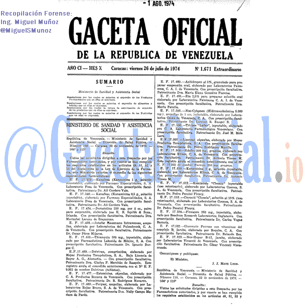 Gaceta Oficial 1671 del 26 Julio 1974