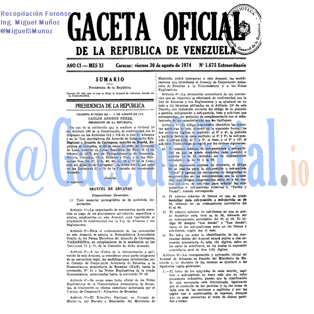 Gaceta Oficial 1675 del 30 Agosto 1974