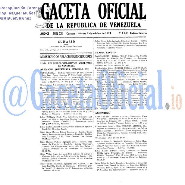 Gaceta Oficial 1691 del 4 Octubre 1974