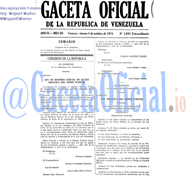 Gaceta Oficial 1692 del 4 Octubre 1974