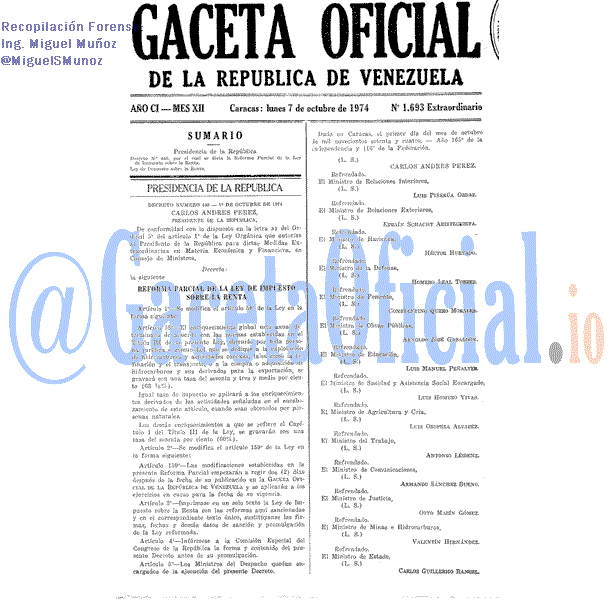 Gaceta Oficial 1693 del 7 Octubre 1974