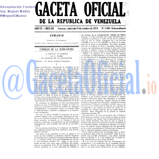 Gaceta Oficial 1694 del 9 Octubre 1974