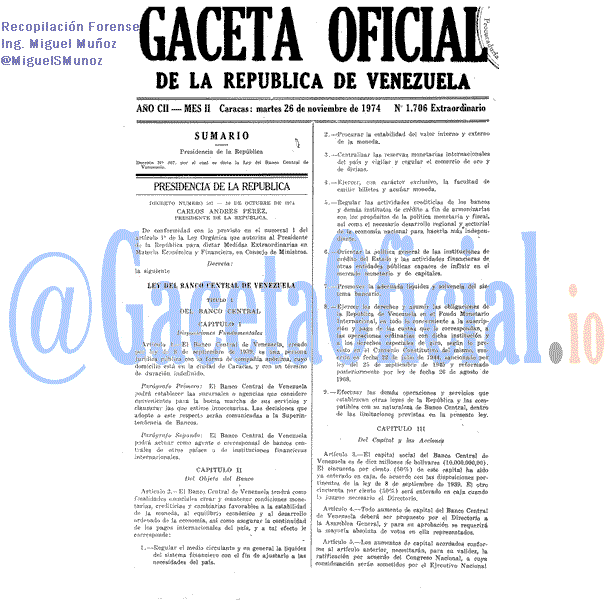 Gaceta Oficial 1706 del 26 Noviembre 1974