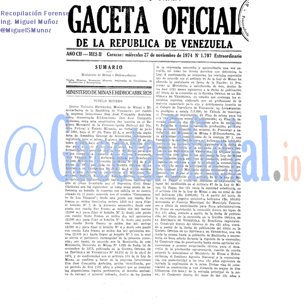 Gaceta Oficial 1707 del 27 Noviembre 1974