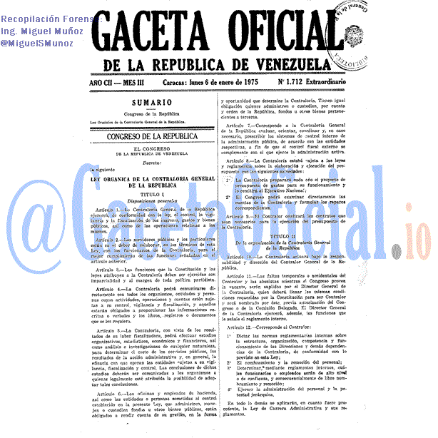Gaceta Oficial 1712 del 6 Enero 1975