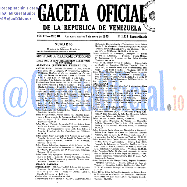 Gaceta Oficial 1713 del 7 Enero 1975