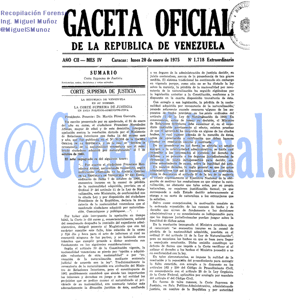 Gaceta Oficial 1718 del 20 Enero 1975