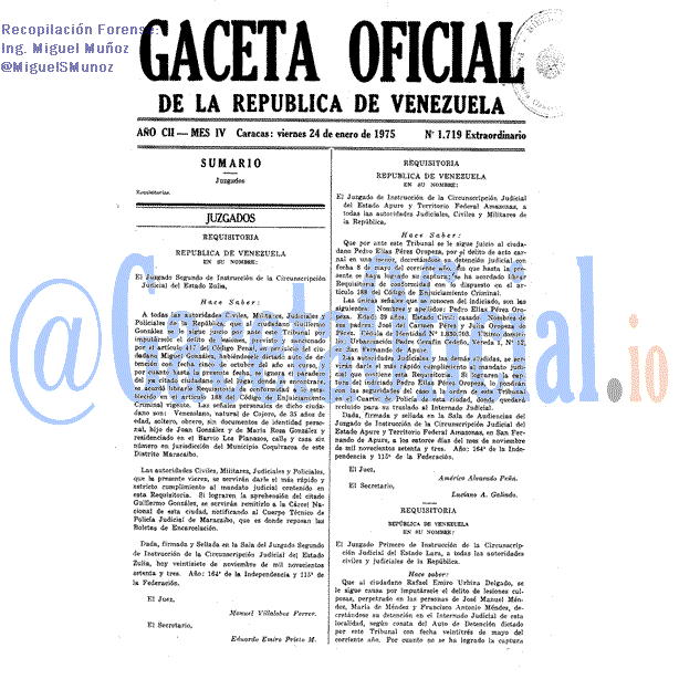 Gaceta Oficial 1719 del 24 Enero 1975