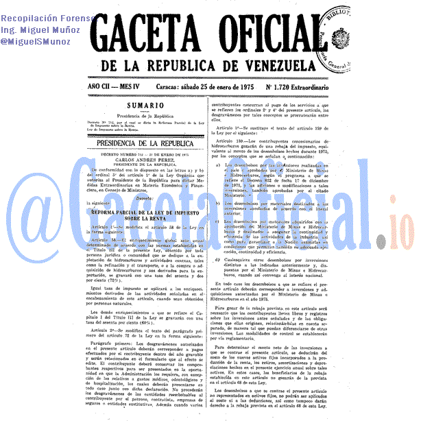 Gaceta Oficial 1720 del 25 Enero 1975