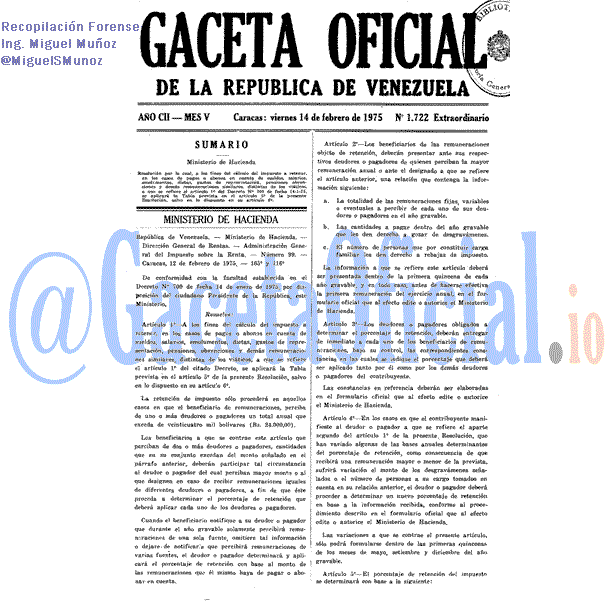 Gaceta Oficial 1722 del 14 Febrero 1975